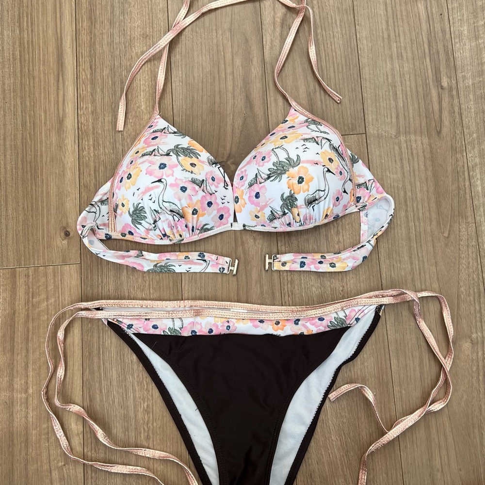 Floral Bikini Set with rose gold and Brown Accents